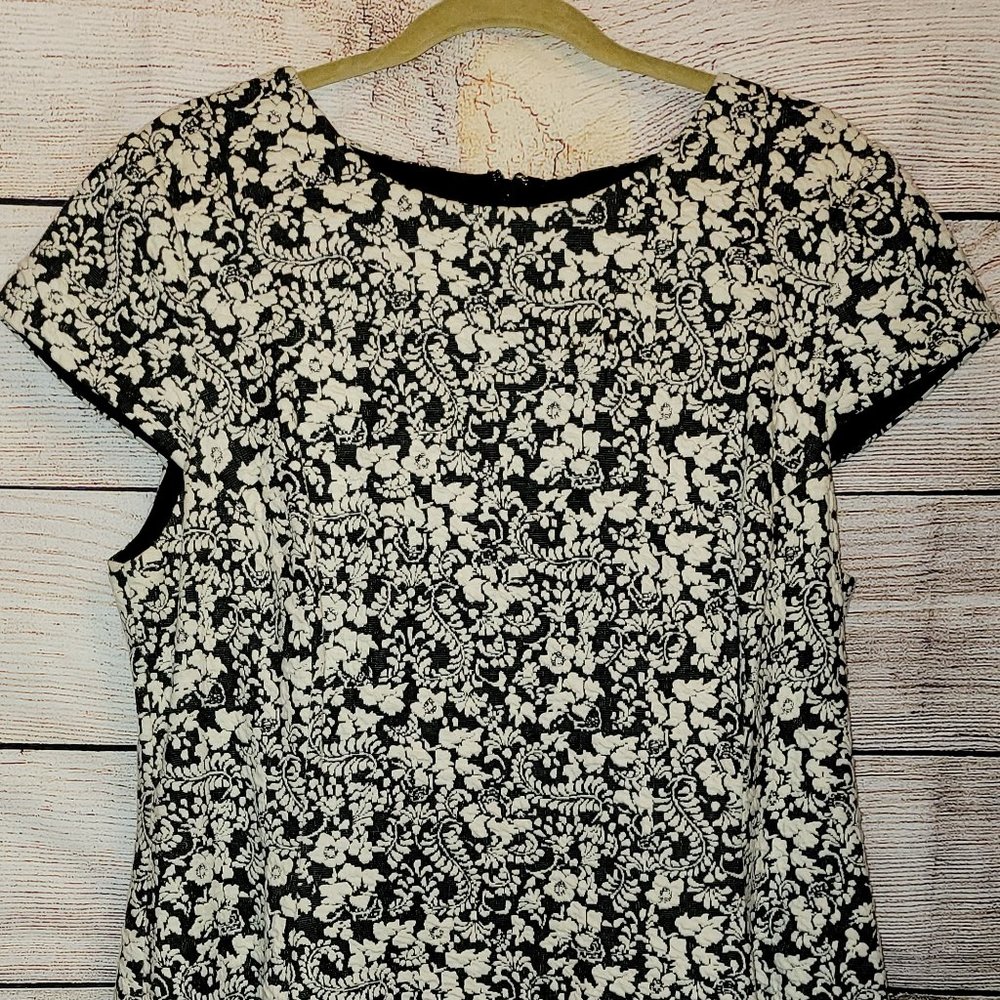 ALFANI Fit n Flare Dress Black Ivory Jacquard 16W